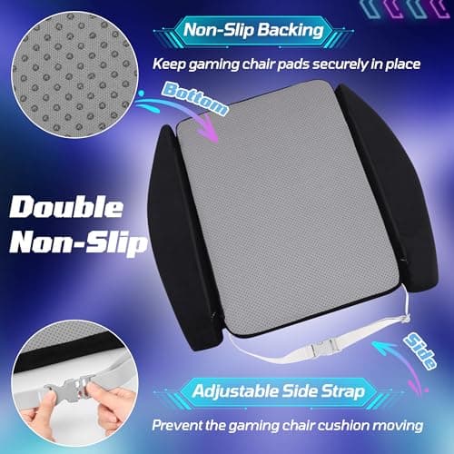 Gaming Chair Seat Cushion Pillow for Men Game Gaming Computer Chair Cushion Pad Extra Large Wide Memory Foam with Strap Long Sitting Gamer Black