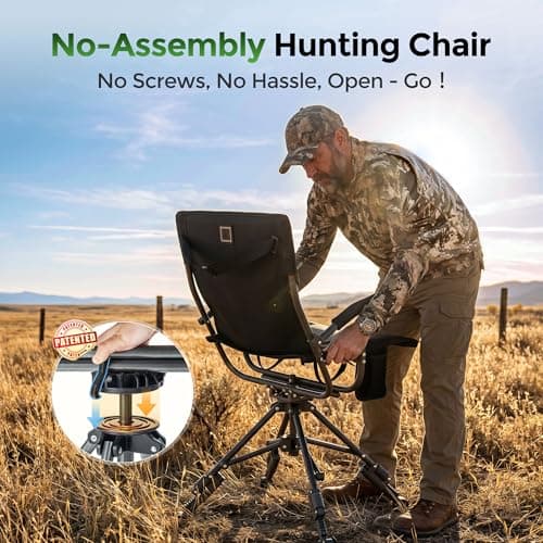 ALPHA CAMP Folding Hunting Chair Waterproof Swivel Hunting Blinds Chair 360 Degree Silent Hunting Seat with Adjustable 4 Legs Height and Armrests 330LBS Capacity for Hunting Camping