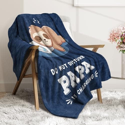 Papa is Charging Sloth Blanket 60" x 50", Grandpas Gifts for Christmas Fathers Day, Soft Sloth Throw Blanket for Grandpa Leebbsin Funny Gifts for Papa, Birthday Gifts for Papa Blanket B0G6KL3Z1Q