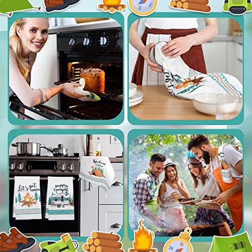 Bonfire Tent Car Tea Towels 24 x 16 Inches with Funny Sayings Novelty Gifts for Rv Campers Camping Accessories Boyiee Set of 6 Camping Kitchen Towels White Absorbent Dishcloth Gifts B0C49SFWRR