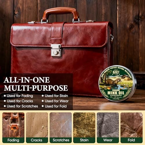 Awaydol 4-in-1 Mink Oil Leather Conditioner and Cleaner 3.52 oz - Premium Waterproof Formula for Leather Cowboy Boots,Shoes,Saddles & Bags with Horsehair Brush, Sponge & Microfiber Cloth