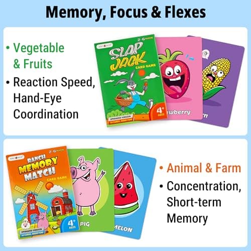 Upgraded Kids Card Games Pack, 6 Decks, Go Fish, Old Maid, Crazy Eights, Memory Match, Slap Jack, War, Playing Cards, Easter Basket Stuffers, Stocking Stuffers
