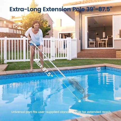 Cordless Pool Vacuum for Above Ground Pool with Telescopic Pole, 18.5 GPM Powerful Suction, Upgraded 60 Mins Runtime, Rechargeable Handheld Pool Cleaner with 2 Brush Heads for Inground Pools