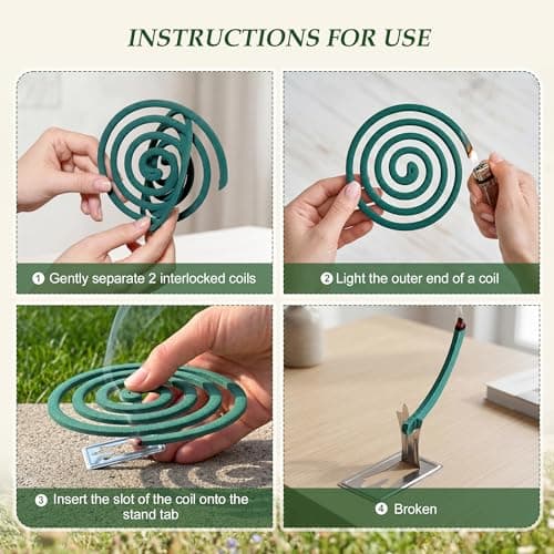 KICKOUTOR Mosquito Repellent Incense Coils with Natural Citronella Oil, 20 Coils & 4 Stands, DEET-Free Outdoor Protection for Patio, Backyard & Camping, Burns 5-7 Hours Against Gnats & No-See-Ums