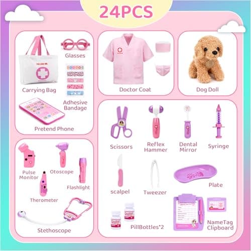 A gift for girls birthday Christmas, Encourages caring role play, builds confidence, stays neatly organized Meland Doctor Kit with Puppy for Girls, Pretend Play Toy Gift for Ages 3–6 B09PD6YWF1