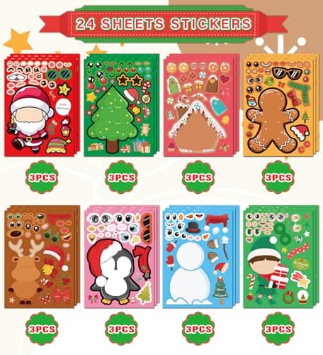 Kids Xmas Decorations Gifts Games Party Favors Supplies 24 Sheets,Stocking Stuffers,Christmas Stockings,Christmas Gift Bags Stocking Stuffers for Kids,Christmas Stickers,DIY Christmas Crafts for Kids B0F8H5X4L8