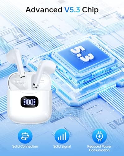 KTGEE Wireless Earbuds Bluetooth 5.3 Headphones, 40Hrs Playback Stereo Ear Buds with LED Display Charging Case IPX7 Waterproof in-Ear Earphones with Mic for Phone Tablet Laptop Sports, White