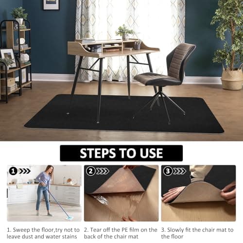 Office Chair Mat for Hardwood Floor & Tile Desk Mat for Rolling Chairs Protect Hardfloor Desk Area Rug for Workstations, Durable Chair Mat for Home and Office Use (Black, 36X48 in)
