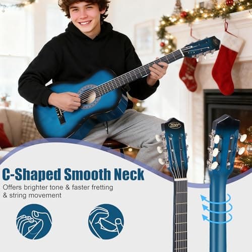 ZENY 38 inch Acoustic Guitar Full Size Beginners Package Kit for Right-handed Starters Kids Music Lovers w/Case, Strap, Pitch Pipe and Pick (Blue)