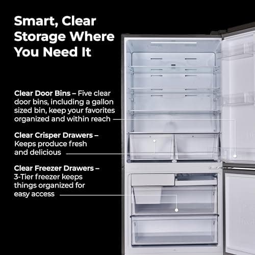 Kenmore 31" Bottom Freezer Refrigerator, Counter Depth - Ice Maker, Adjustable Shelving, Crisper Drawers, ENERGY STAR Certified, 17.8 cu. ft. Capacity, Fingerprint Resistant Stainless Steel