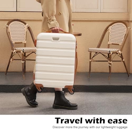 Coolife Luggage 3 Piece Set Suitcase Spinner Hardshell Lightweight TSA Lock (apricot white,20/24/28)