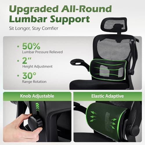 AreShark Office Chair Ergonomic Desk Chairs with Adjustable Lumbar Support& Headrest Hanger, High Back Breathable Mesh Chair with Wheels, Rolling Swivel Comfy Task Computer Chair for Home Work Gaming