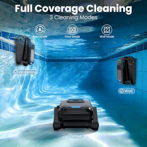 Robotic Pool Vacuum PC10, Cordless Pool Cleaner Robot for Inground & Above Ground Pools, Smart Navigation, 5000GPH Suction Power for Cleaning Floor, Wall & Waterline, Self-Parking, Black
