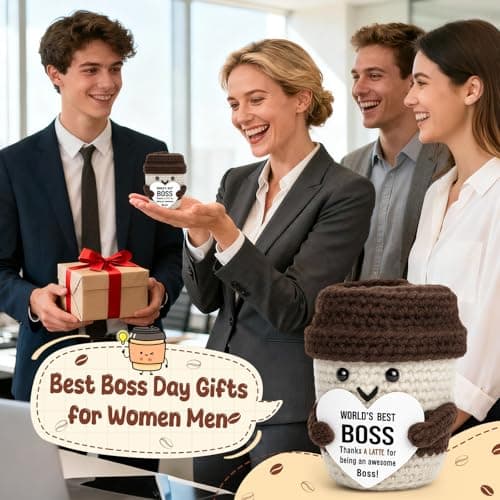 Best Boss Gifts for Women Men Christmas Stocking Stuffer Birthday Boss Day Gifts for Leader Manager Supervisor Crochet Coffee Mug Cup Desk Office Decor for Coffee Lover Best Boss Retirement Bosses Day