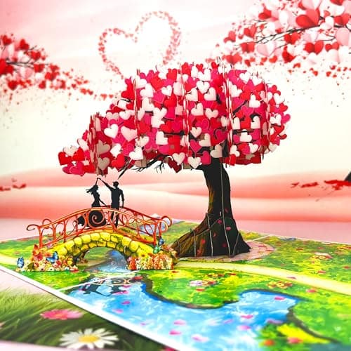 Anniversary Pop Up Card, 3D Love Tree Hearts with Couple, Wedding Anniversary Card for Wife, Husband, Couple, Love Card for Her, Him, Ideal Gift for Wedding, Anniversary, Valentines, Romantic Birthday, Mothers Day B0FJ8BNTFS