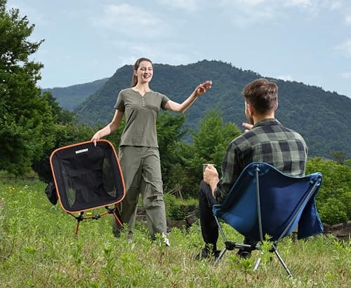 MARCHWAY Lightweight Folding Camping Chair, Portable Foldable Compact for Outdoor Camp, Travel, Beach, Picnic, Festival, Hiking, Backpacking, Supports 330Lbs (Orange)