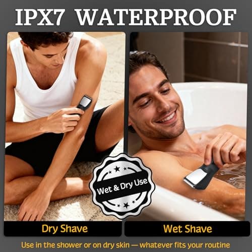 Bikini Trimmer for Women Men, 2 in 1 Electric Razors Shaver, IPX7 Waterproof Body Hair Trimmer with Mirror, LED Light & Display, Painless Pubic Hair Removal, Black