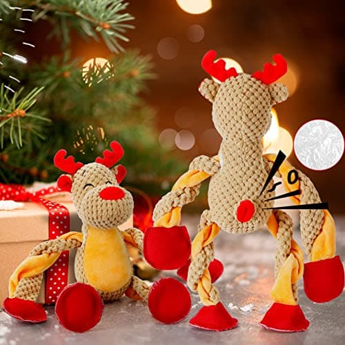Senneny Christmas Dog Toys, Squeaky Reindeer Plush with Ropes for Tug of War, Durable Interactive Chew Toys for Puppy Small Medium Large Dogs B09GB84W26