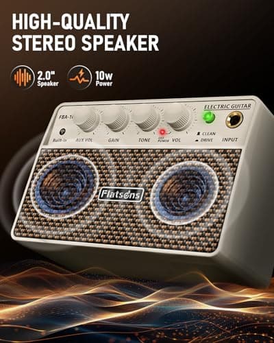 Flatsons FBA-10 Guitar Amp, 10W Mini Electric Guitar Amplifier with Clean/Drive Channel, 6H Work, USB-C Rechargeable, 3.5mm Headphone/AUX, Wireless Portable Amp for Indoor Practice, Travel (White)