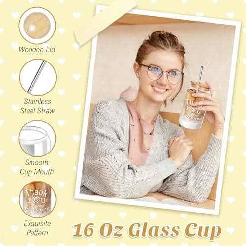 Thank You Gifts for Women, Employee Appreciation Gifts with 16 Oz Glass Cup, Scented Candle, Gift Baskets for Women, Coworker, Teacher, Birthday, Thanksgiving, Christmas, Anniversary (Yellow)