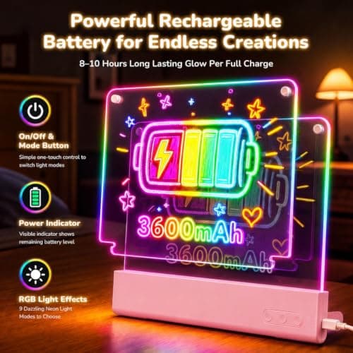 Rechargeable Light up drawing board with 15 Light Effects,Scratch Resistant Easy Clean Panel,Birthday Gift for Kids Age 3-12 16" Led Drawing Board for Kids with Dual Panels - 【2026 New】 B0HJBWNWVW