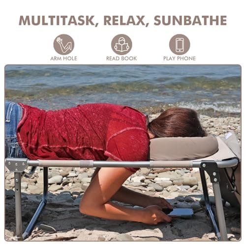 Oversized Extra Wide Tanning Chair with Sun Canopy Face Hole Padded Adjustable Washable, Heavy Duty Layout Folding Lounge Chair for Outside Beach Reading Sunbathing, UPF 50+, XL, Plus Size, 330 LBS
