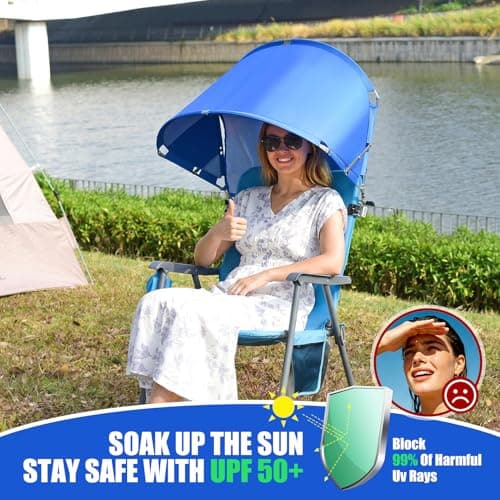 Universal Wind-Resistant Chair Umbrella Canopy, Foldable Portable UPF 50+ Sun Shade Attachment with Adjustable Clamp, Fits Most Beach, Camping, Lawn, Sports, Tanning, Zero Gravity Chairs, Patented