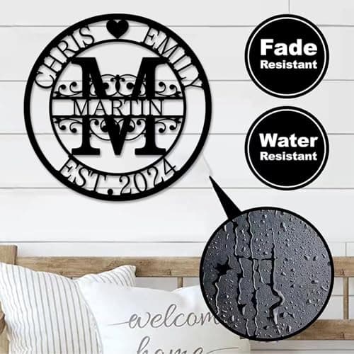 Custom Metal Signs | Personalized Monogram Name Sign | Wedding Gifts for Couples 2025 | Outdoor Wall Art for Family Name | Anniversary Wedding Gifts for Women, Wife, Parents, couple