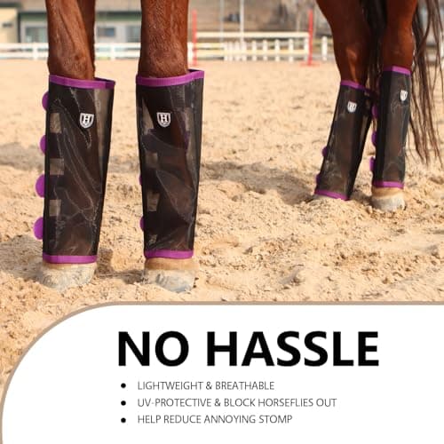 Harrison Howard Loose-Fitting Horse Fly Leggings Breathable, Tear-Resistant Fine Mesh Leg Guards Stay-on Comfortable Fly Boots (Set of 4)