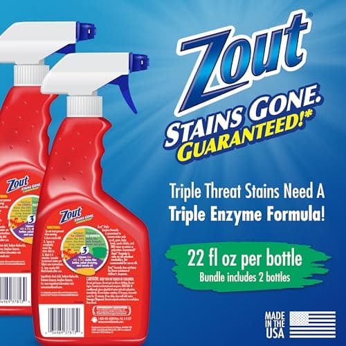 Zout Laundry Stain Remover Spray, Triple Enzyme Formula Removes the Toughest Stains, Made in the USA, 22 Ounce Bottles, 2-Pack