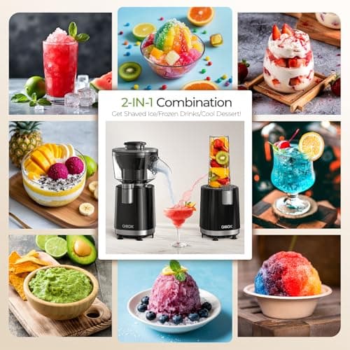 QIBOX Snow Cone Machine & Smoothie Blender 2 in 1, 700W Powerful Shaved Ice Machine Frozen Margarita Machine, Slushine Machine Maker with Stainless Steel Blade, Smoothie Recipe, for Home Kitchen Party