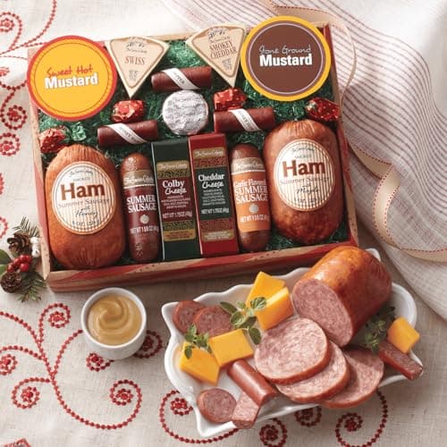 The Swiss Colony 14 Country Favorites Gift Box Assorted Summer Sausage Meats and Cheeses, Mustards, Candies, Charcuterie Food Box for Holiday or Thank You Gifts Adults, Women, Men, Charcuterie Boards