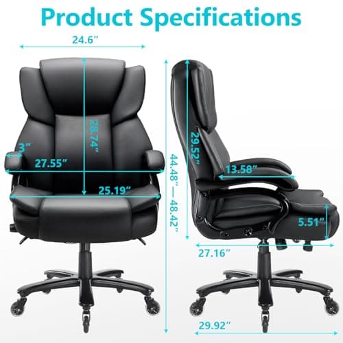 Indulgear 500lbs Big and Tall Office Chair, Heavy Duty Office Chair for Heavy People, High Back Executive Desk Chair with Adjustable Lumbar Support,Quiet Rubber Wheel,Pocket Spring Cushion