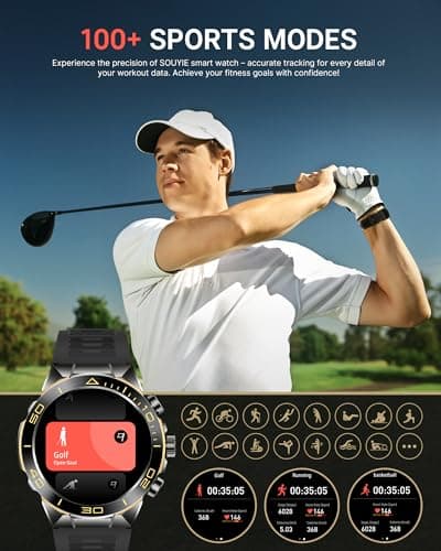 SOUYIE Smart Watch for Men Answer/Make Call for Android iPhone, 1.43" AMOLED HD Screen Mens Luxury Watch, 400mAh Heavy Duty Smartwatch Heart Rate Blood Oxygen Blood Pressure Sleep Monitor Pedometer, 2 Straps