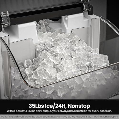Kismile Nugget Ice Makers Countertop,Portable Ice Machine with Crushed Ice, 35lbs/Day,Self-Cleaning,One-Click Operation for Home Use(Silver)
