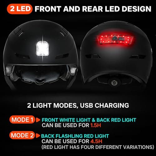 DKONI Bike Helmet with LED Lights Bicycle Helmets Commuter Cycling Helmet USB Rechargeable Front & Back LED Light Helmet for Adult Men Women