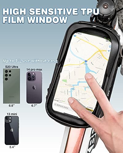 E-Bike Accessories for Men Women Compatible Phone Under 7” Straps Fit All Frames ROCKBROS Bike/Bicycle Phone Front Frame Bag, Waterproof, Tube Cycling Pouch B079QKP848