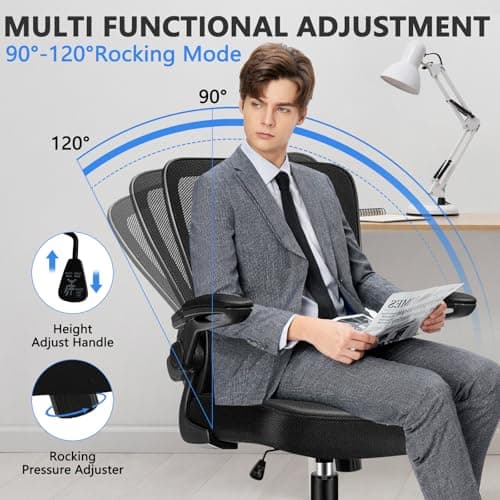 KLASIKA Desk Chairs with Wheels, Ergonomic Mesh Office Chair Adjustable Height and Swivel Lumbar Support Home Office Chair with Flip Up Armrests (8PK)