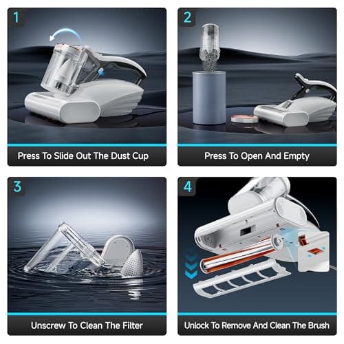 uwant Mattress Vacuum 450W 16Kpa 36000RPM/MIN Bed Vacuum with 149℉ Heating &Ultrasonic, Dual Dust Cup, Smart Display Screen Mattress Vacuums for Skin Health