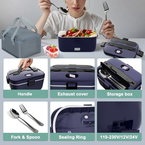 100W Fast Heating, Portable Food Heater for Car, Truck, Office, Work, Travel, Construction Site, Gifts, 12/24V/110-230V DUPASU Electric Lunch Box Food Warmer, 1.8L Heated Lunch Box for Adults B0DXYYG8Q4