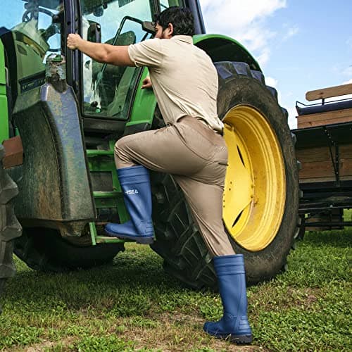 HISEA Men's Steel Toe Rain Boots PVC Rubber Boots, Waterproof Garden Fishing Outdoor Work Boots, Durable Slip Resistant Knee Boots for Agriculture and Industrial Working