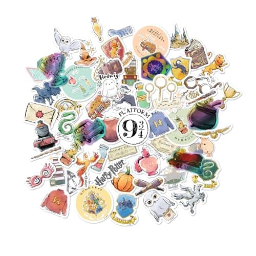 Set of Unique Sticker Decals, 5 Holograms, Waterproof, UV & Scratch Resistant, Great for Gadgets, Officially Licensed 60-Pack Conquest Harry Potter Watercolor Vinyl Stickers B08GNBGSD2
