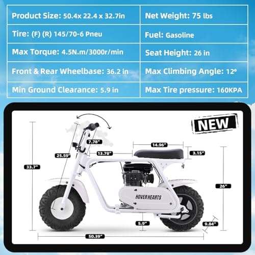 HOVER HEART Mini Bike, Gas Dirt Bike, Minibike, Gas Powered Mini Bikes for Adults, 99cc-4 Stroke Pit Bikes with Led, Dirtbike Motorcycle Max Load 200 Lbs, Speed 34.5 KM/H, Age13+ Hoverheart