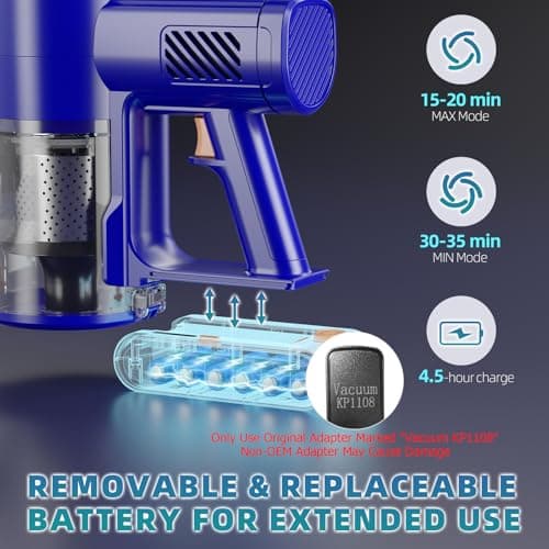 Cordless Vacuum Cleaner, 180° Bendable Wand Stick Vacuum Cleaners with LED Touch Screen, 8-in-1 Lightweight Rechargeable Vacuum with 1.5L Dust Cup for Home Hard Floor Low-Pile Carpet