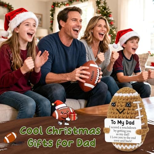 Dad Gifts from Daughter Son Wife, Positive Handmade Crochet Dad Birthday Gift, Funny Cute Small Gifts for Dads, I Love You Girl Papa Gift Idea, Unique Doll for Step-Dads Football