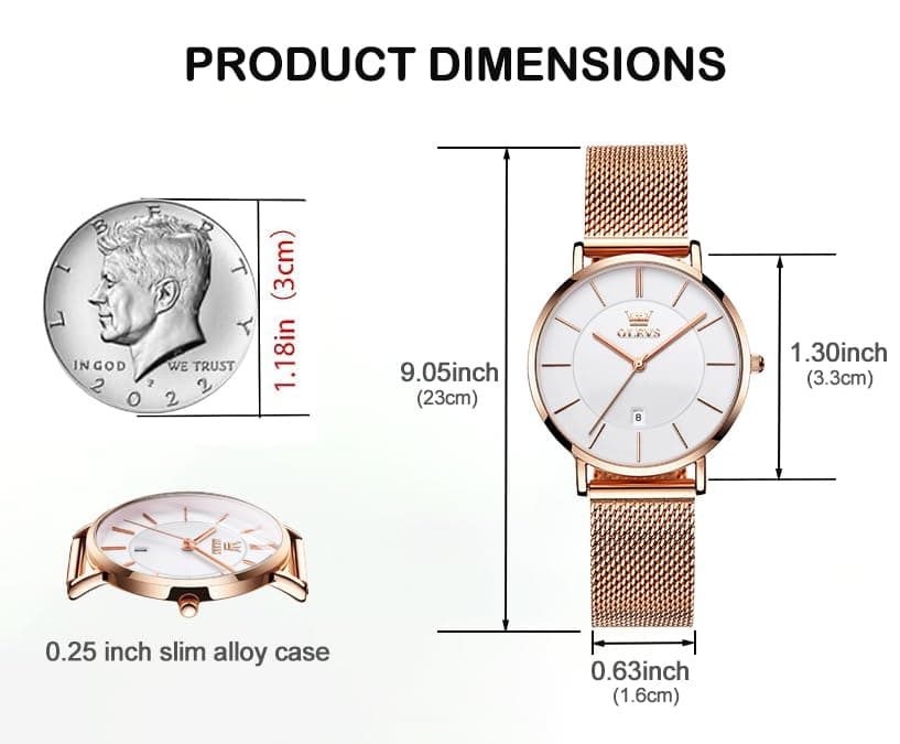 OLEVS Women's Watch Luxury Dress Rose Gold Women Slim Thin Lightweight Watch Stainless Steel Mesh Watches Fashion Waterproof Ladies Wrist Watch Black White Blue Face,Adjustable Bracelet