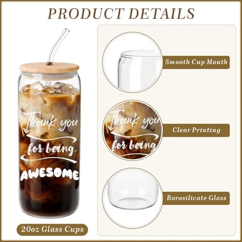 Appreciation Gifts for Team, Employees, Coworkers, Staff, Teacher, Nurse, 20oz Glass Cups with Straws and Lids, Mixed 12 Set Employee Appreciation Gifts, Inspirational Thank You Gifts for Staff B0GSRCKT29