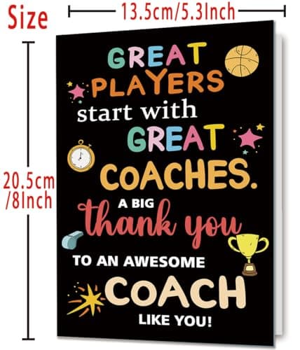 Thank You Coach Card for Men Women, Basketball Baseball Volleyball Pool Football Coach Appreciation Gifts, Great Players Start With Great Coaches