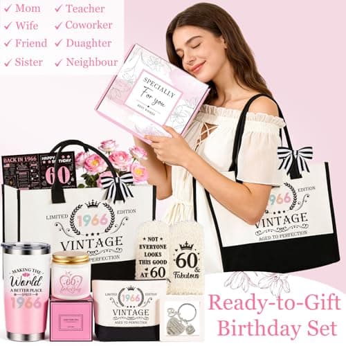 60th Birthday Gifts for Women, Vintage 1966 Happy 60th Birthday Gifts Basket for Women Unique Gift Ideas for 60 Year Old Female, Mom, Wife, Grandma, Sister, Funny Bthday Gift Turning 60 Year Old B0FY6H2DNV