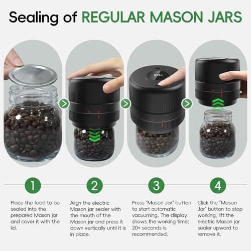 Mason Jar Vacuum Sealer Kit, Electric Sealer for Wide, Regular Mouth Mason Jars, Portable Vacuum Sealer for Jars, Birthday Gifts for Her, Gifts for Mom, Grandma